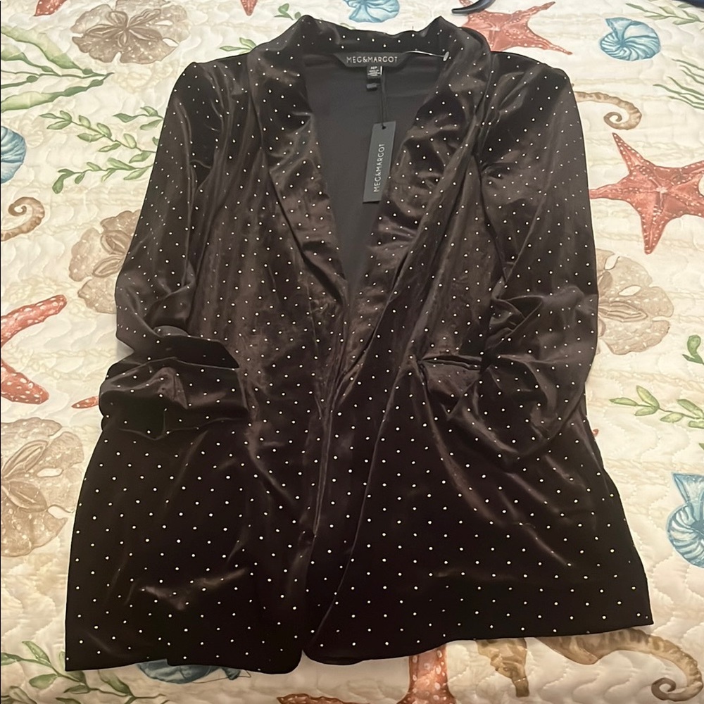 Meg & Marlow Black Velvet Blazer with gold Studs
